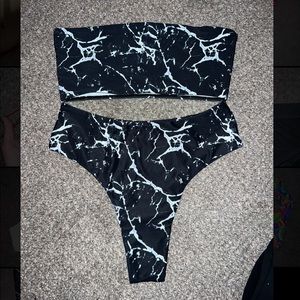 Black Marble Bandeau Bikini